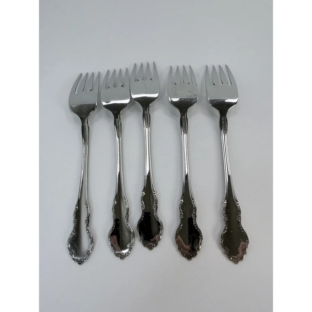Set of 5 TENNYSON Oneida Community CUBE Stainless Steel Salad Forks 6-3/4